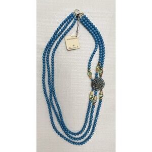 VTG Rosemary G Ro-Do Saks 5th Ave Tibetan Button Blue Quartz Crystal Necklace